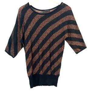 Rock & Republic Knit Tunic Top Small Black Metallic Stripes